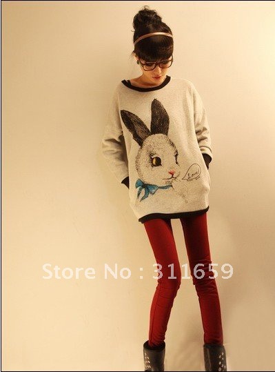 2011 autumn winter new han edition ladies' leisure big long ears rabbit size loose long-sleeved round knitting brought coat