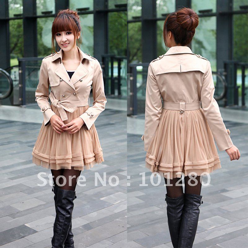 2011 autumn women's casual long design lace skirt plus size female trench autumn and winter outerwear