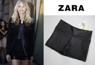 2011 bershka fashion black matt shorts faux leather shorts slim boot cut jeans female Free shipping
