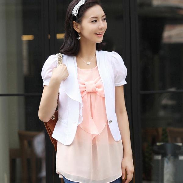 2011 Best matching fashion style women suit, summer hot sale white suit coat, puff sleeve short sleeve chic suit, free shipping