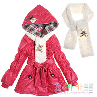 2011 children's clothing female child winter thickening velvet big boy trench child outerwear scarf z603