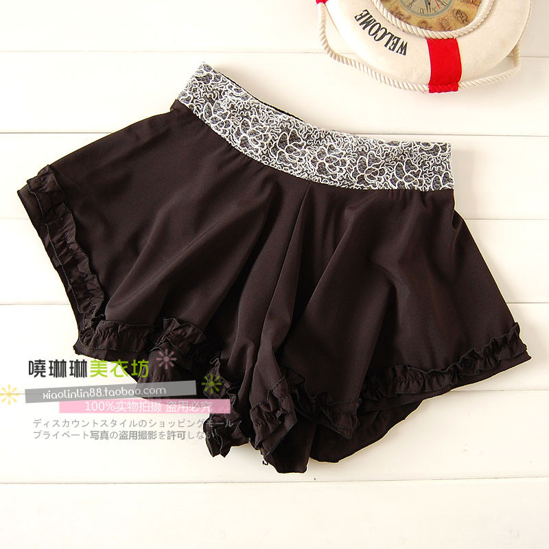 2011 double layer ruffle loose embroidery skorts culottes shorts ,Free shipping