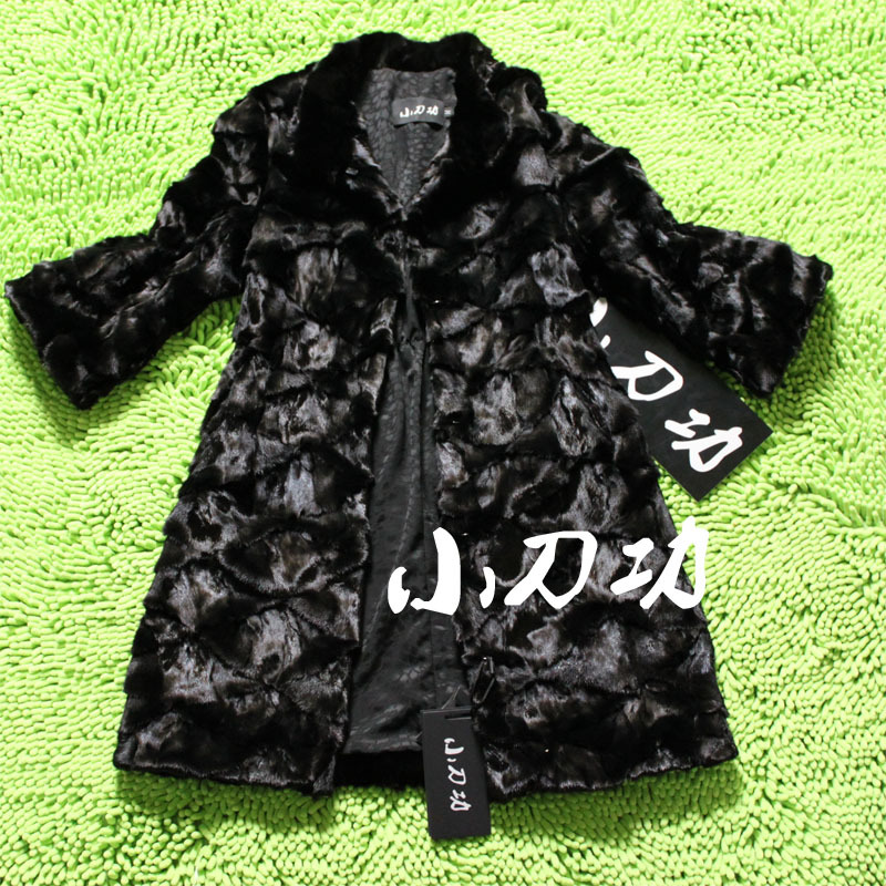 2011 - - - fanghaped decorative pattern black mink fur flare sleeve medium-long fight mink fur overcoat m3