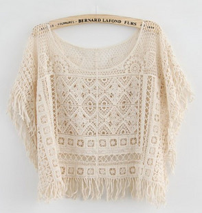 2011 female autumn cape short design cloak slit neckline tassel plus size loose cutout sweater shirt