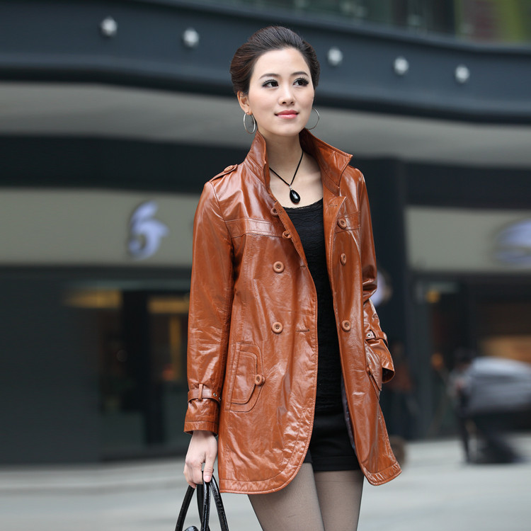 2011 female stand collar leather clothing genuine leather clothing women's medium-long sheepskin leather outerwear