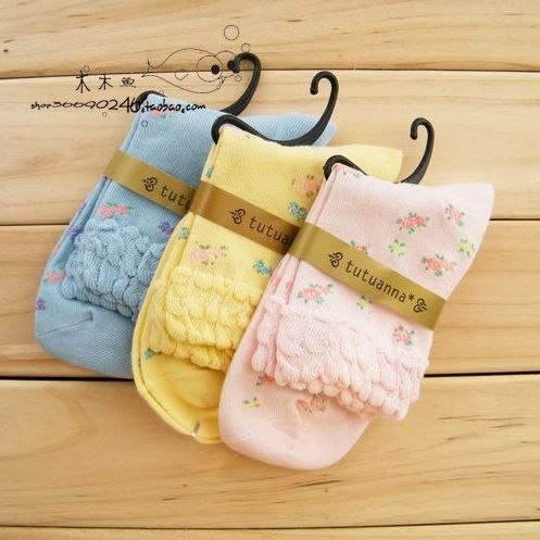 2011 ! full 100% cotton socks spring and autumn socks small flower broad-brimmed relent socks double