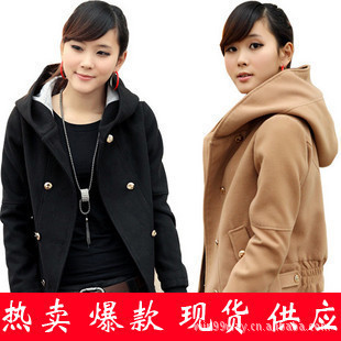 2011 Hitz Korean version of the simple double-breasted woolen jacket hooded 253,509