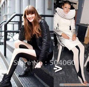 2011 HOT SALE PRODUCTS LADIES FASHION BLACK&WHITE TWO-TONE TIGHTS LEGGINGS PANTYHOSES 70 GRAM/PAIR