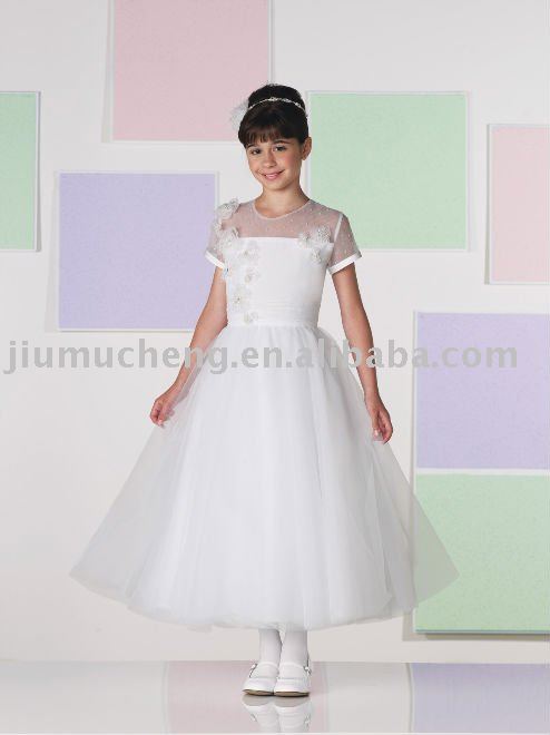 2011 Hot Style Lovely Short Sleeve Ball Gown Organza Flower Girl Dress