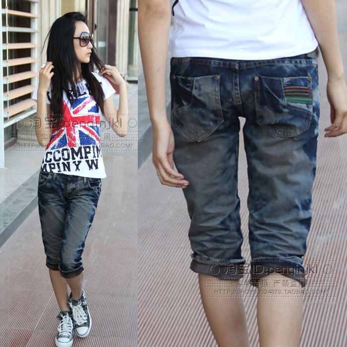 2011 jeans female trousers shorts denim capris hole loose capris