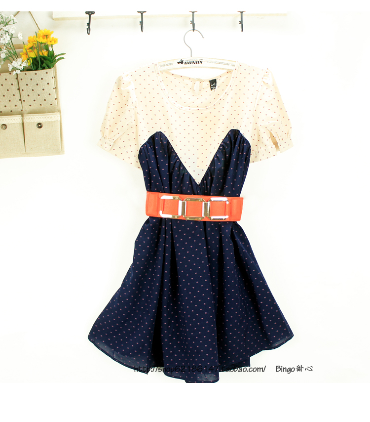 2011 loose plus size mercerized cotton cute shirt short-sleeve dress metal faux leather belt