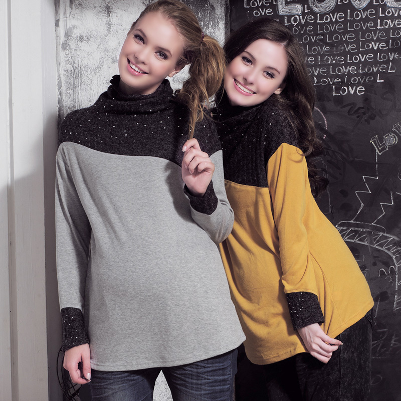 2011 maternity clothing handmade rhinestones heap turtleneck maternity top plus size 3278
