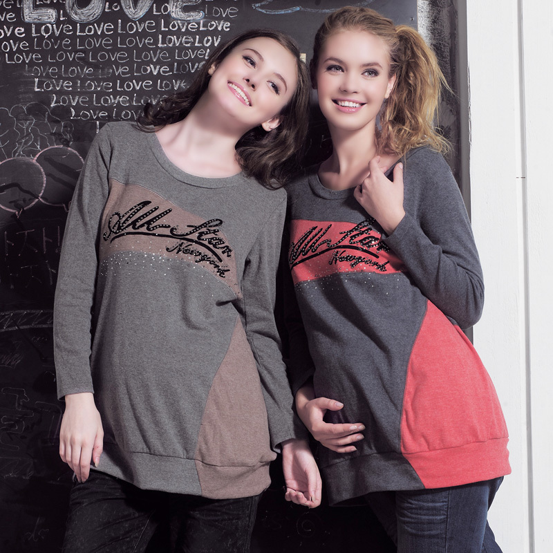 2011 maternity clothing handmade sparkling diamond letter plus size long-sleeve maternity top 3215