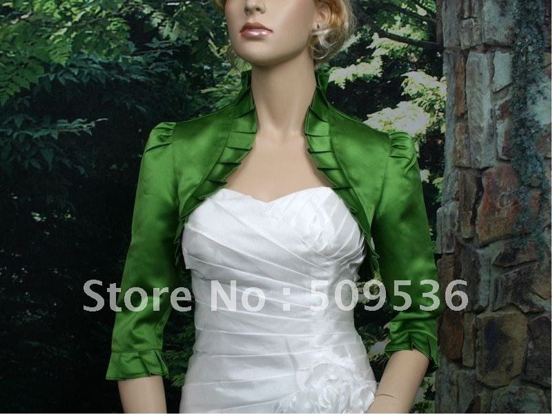 2011  Moss Green 3/4 sleeve satin wedding bolero jacket Size:S,M,L,XL