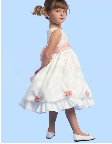 2011 new A-line Lovely satin flower girl dress with sash bowknot hademade flowers