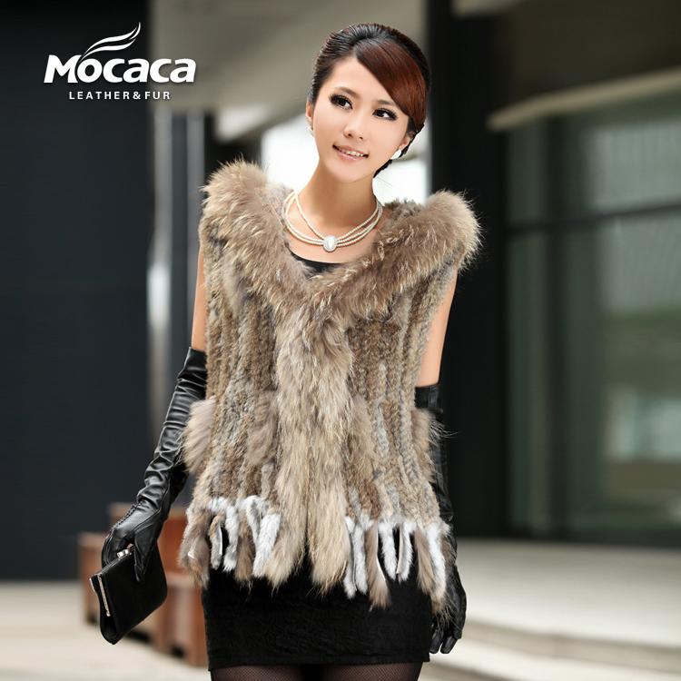 2011 new arrival raccoon fur rabbit fur knitted hooded vest fur vest