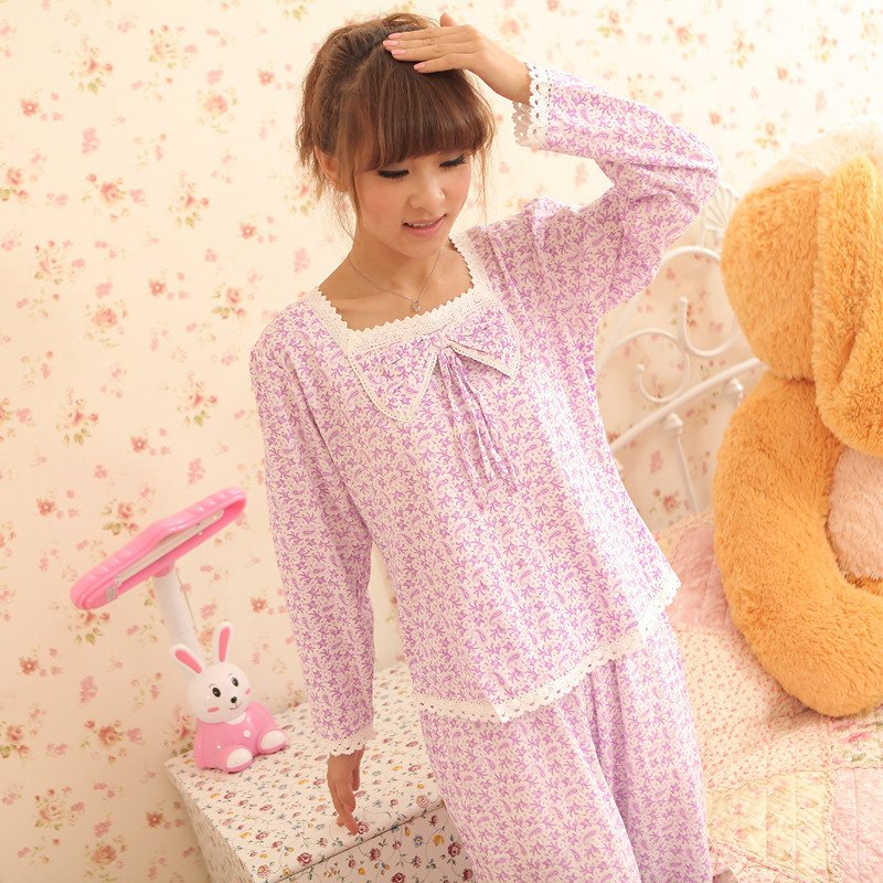 2011 new arrival spring and autumn sleepwear Women knitted cotton comfortable long-sleeve lounge twinset 0606