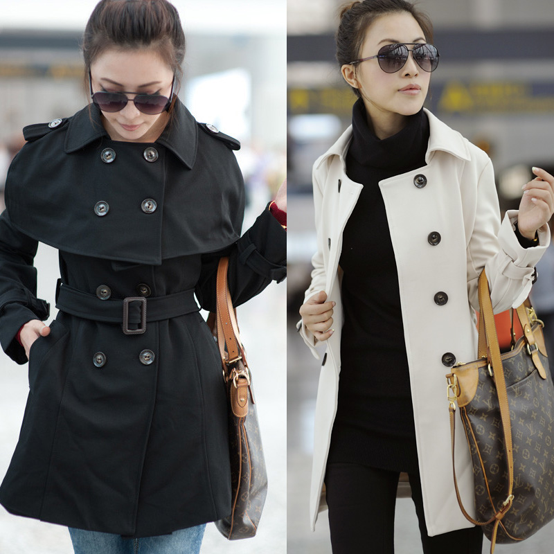 2011 new arrival winter women's long design wrinkle cape double breasted detachable outerwear overcoat trench