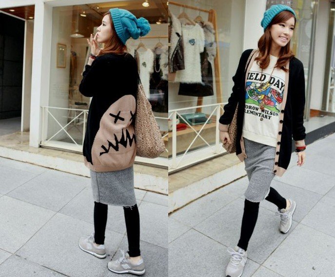 2011 New Korean loose sweater cardigan sweater with the Joker pattern behind sweater/free shipping