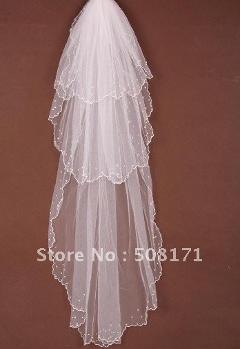 2011 New Without tags Three Layer White / ivory  Wedding Veil Bridal  Veil with beaded