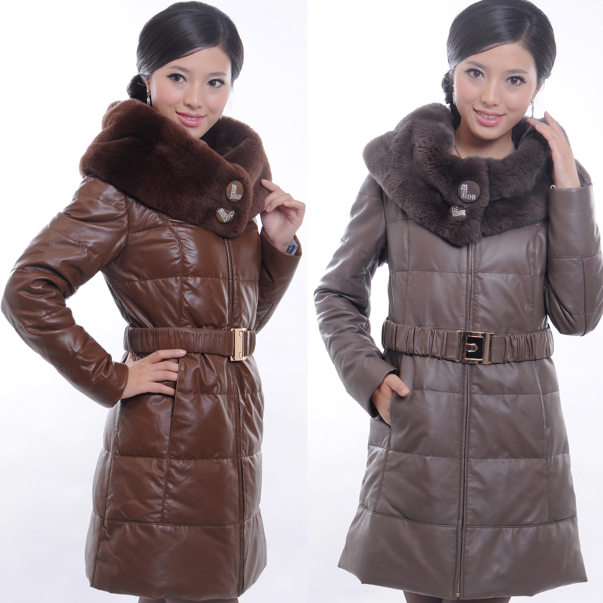 2011 rex rabbit hair sheepskin leather clothing women's genuine leather clothing genuine leather down coat long design outerwear