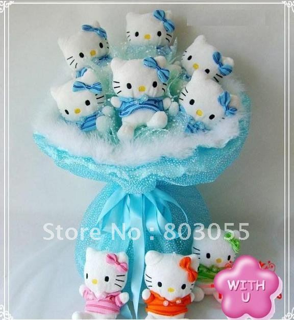 2011 romantic flower Kitty bouquet for Wedding Valentine Birthday gift with 5 colors 2sets/lot+Free shipping