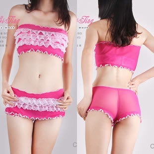 2011 sexy set lace tube top lace panties gauze transparent panties female tube top tube top