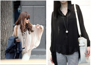 2011 solid color batwing sleeve sweep irregular chiffon shirt