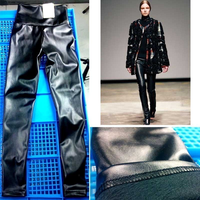 2011 spring women's fashion plus size high waist genuine leather faux leather thickening plus velvet legging Free shipping