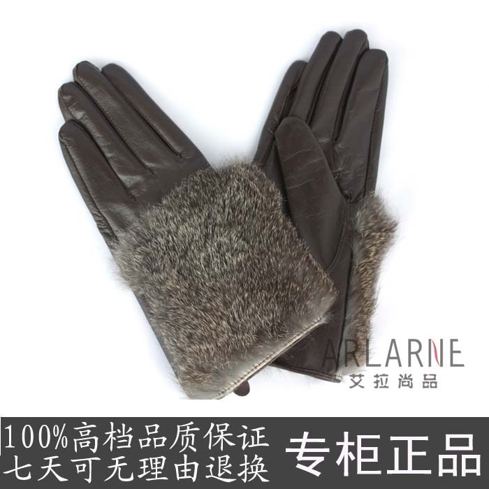 2011 suede set women's genuine leather gloves rabbit fur woodpecker