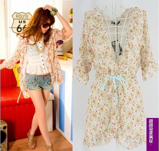 2011 summer 376231 gentlewomen lacing laciness half sleeve chiffon cardigan coat high quality