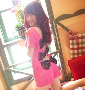 2011 summer new arrival sexy solid color polka dot bow back decoration one piece shorts