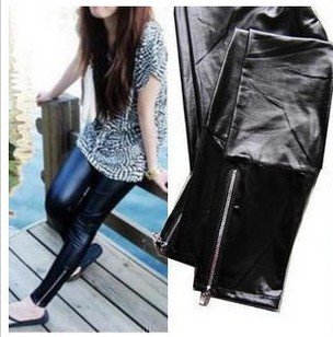 2011 swept the world black matt faux leather legging faux leather pants ankle length trousers zipper