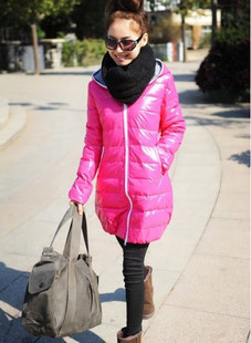 2011 thickening with a hood medium-long glossy wadded jacket
