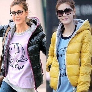 2011 winter warm thermal thickening hooded long-sleeve exude glossy outerwear wadded jacket