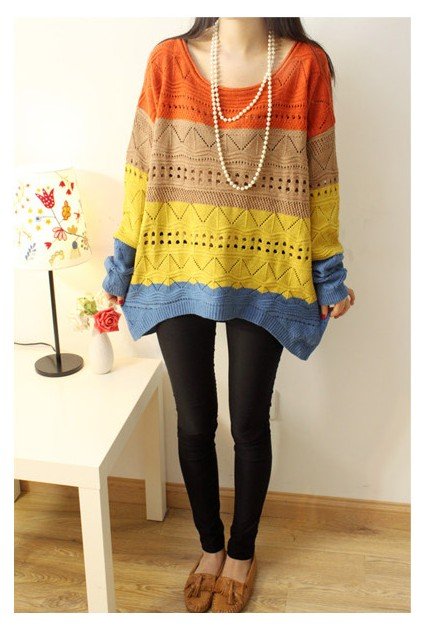 2011 women's fashion color block decoration cutout medium-long small bat sweater hot sale