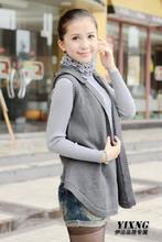 2011 women's long design small plus size knitted cotton black vest clip with a hood mm autumn and winter