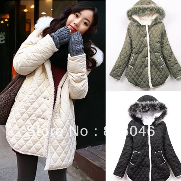 20112 fashion cotton-padded clothes hooded true collars coat  the lambs wool upset coat warm jacket&lady casual outerwear