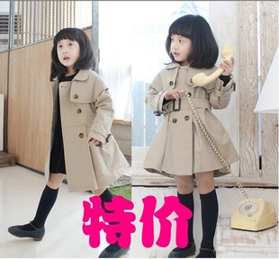20113 spring girls clothing double breasted cape child trench outerwear overcoat