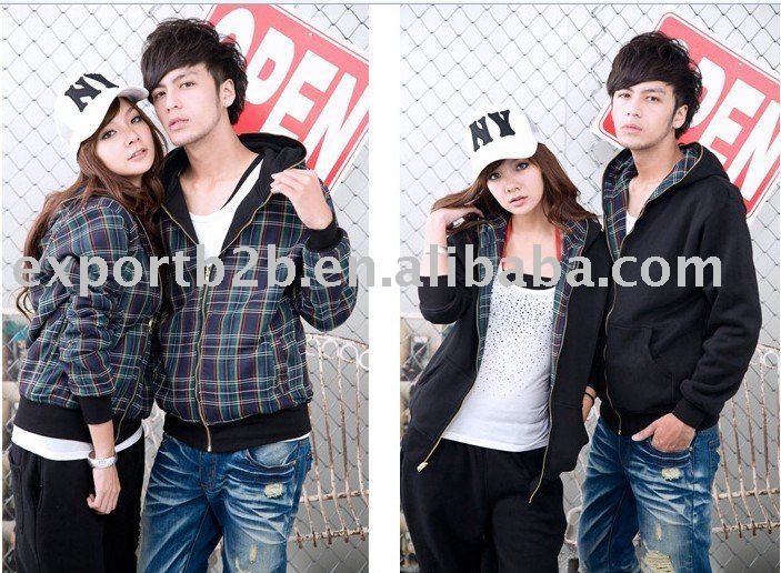 2011Hot spring Green Grid Jacket Long Sleeve Fashion Sweater Couple Two pieces Sweater ( Black with green)+ FREE SHIPPING