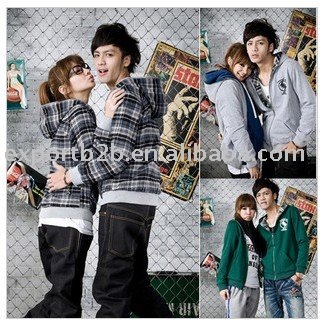 2011Hot spring Jacket Long Sleeve Fashion two side wear Sweater Couple Two pcs for lady and man ( Light Grey)+ FREE SHIPPING