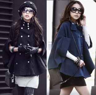 2011NEW high quality Korean long style stand collar double breasted poncho coat, women's cotton coat free shipping