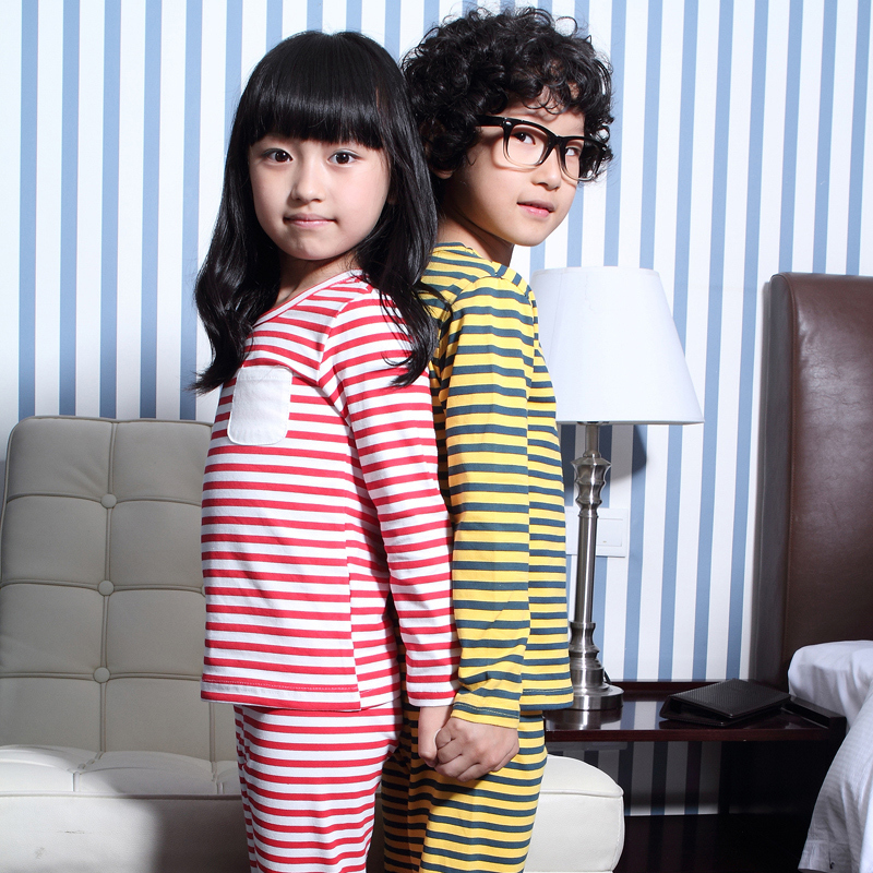 2012 100% cotton children's clothing male child female child thermal underwear set sleepwear long johns children's clothing