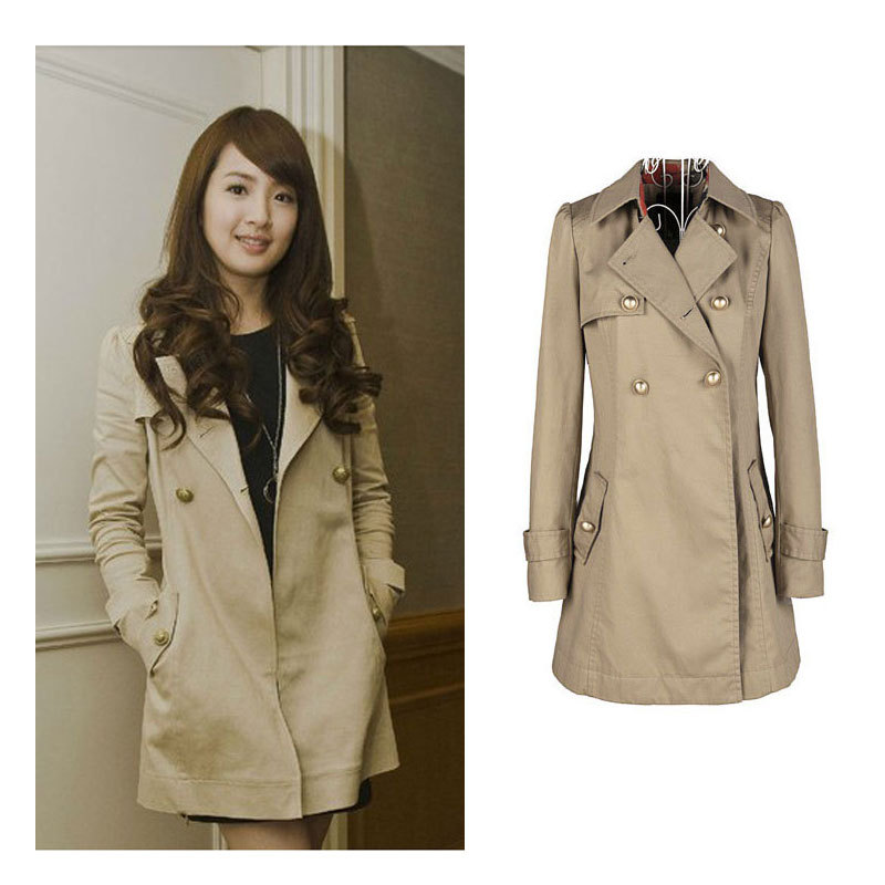 2012 100% cotton trench Women autumn outerwear women's overcoat spring and autumn medium-long slim trench