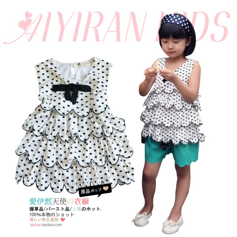 2012 100% girls clothing cotton bow polka dot sleeveless T-shirt vest 2527