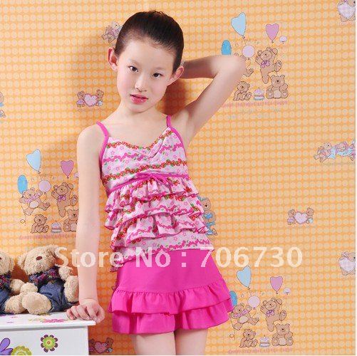2012 (10Pcs/Lot) Free Shipping Wholesale High Quality Fashion Sweet Princess Children's/Kids SwimmSuit,Girls Swimsear,6-12Years