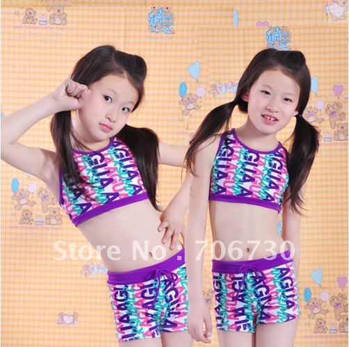 2012 (10Pcs/Lot) Free Shipping Wholesale High Quality Hyun color Children's/Kids Two Pieces SwimmSuit,Girls 3Colors,6-11Years