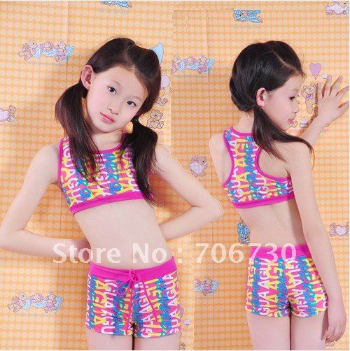 2012 (10Pcs/Lot) Free Shipping Wholesale High Quality Hyun color Children's/Kids Two Pieces SwimmSuit,Girls 3Colors,6-12Years