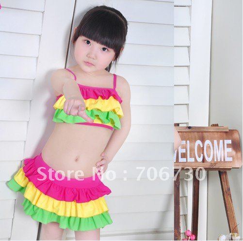 2012 (10Pcs/Lot) Free Shipping Wholesale High Quality Sweet Princess Children's/Kids Two Pieces SwimmSuit,Girls 2Colors,3-9Years