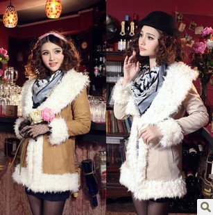 2012 2-methacryloyloxyethyl chamois compound turn-down collar wool leather clothing women's turn-down collar berber fleece